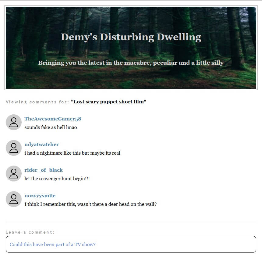 A screenshot of the game. It shows the comments section for the blog post from above.
