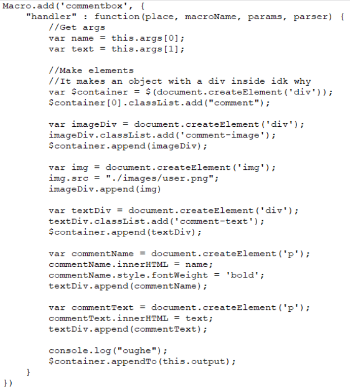 A screenshot of my old implementation of the comment macro.