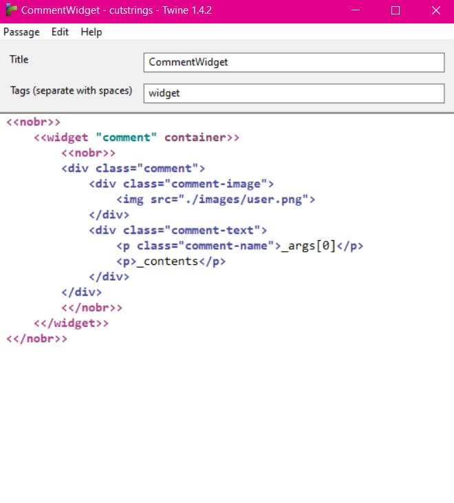 A screenshot of my new implementation of the comment macro using widget.