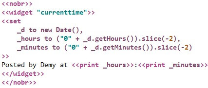 A screenshot of the current time macro code.