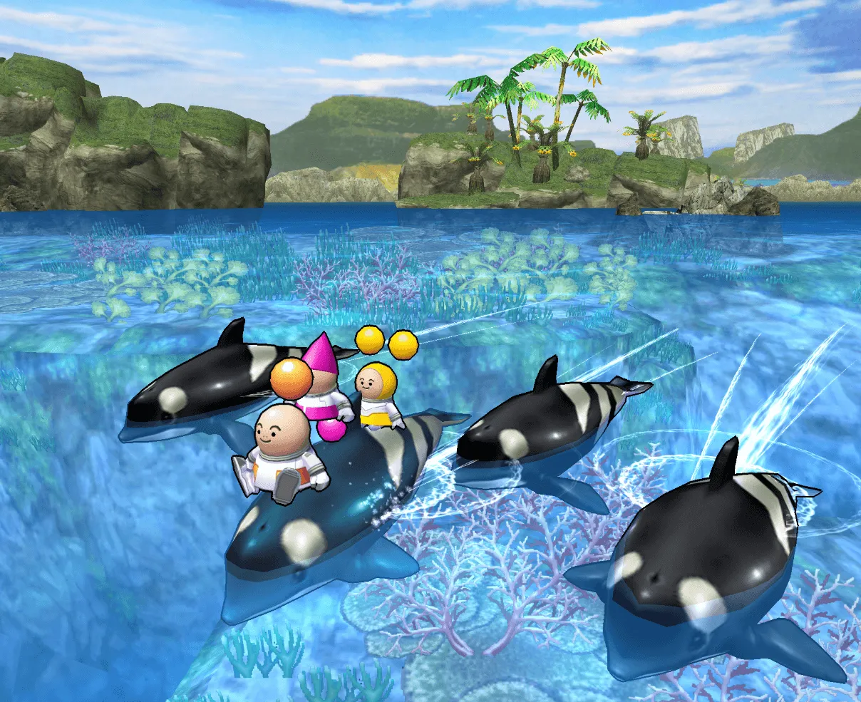 Opoona, Copoona and Poleena riding orcalphins.