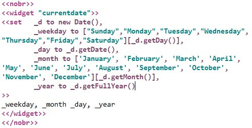 A screenshot of the current date macro code.