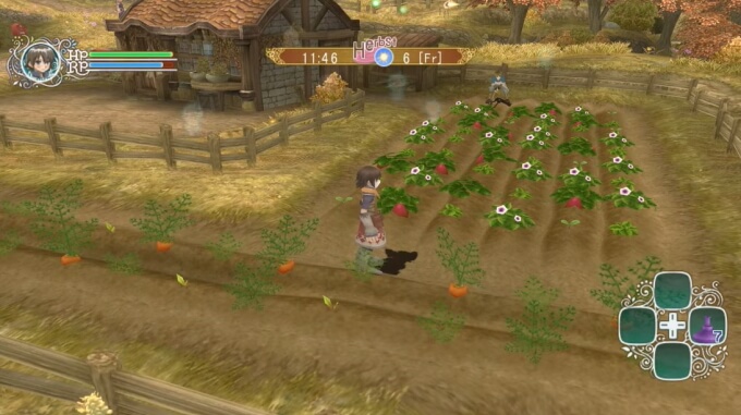 A screenshot of the game Rune Factory Frontier showing Erik tending to his own field.